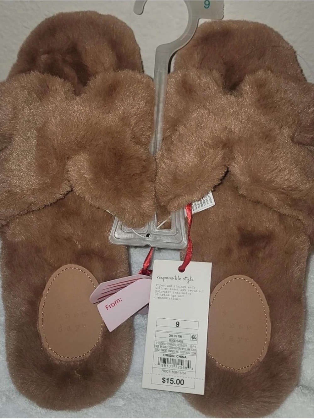 A New Day Target Brown Faux Fur Slip-On Women's Slippers